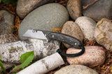 Banzelcroft Customs MEK, a custom titanium EDC utility knife with ancient bog oak handle scales and linen micarta liners.