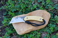 Banzelcroft Customs MEK, a custom titanium EDC utility knife with hammered brass handle scales.