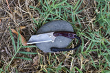 Banzelcroft Customs MEK, a custom titanium EDC utility knife with maroon linen micarta handle scales.