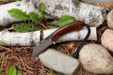 Banzelcroft Customs MEK, a custom titanium EDC utility knife with snakewood handle scales and black liners.